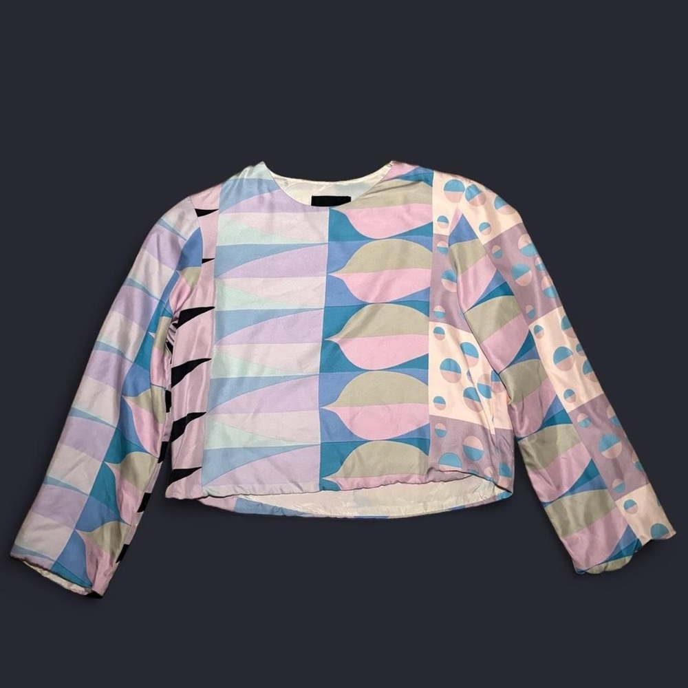 Made in USA Cynthia Rowley Silk Printed Multicolor Mod Style Top